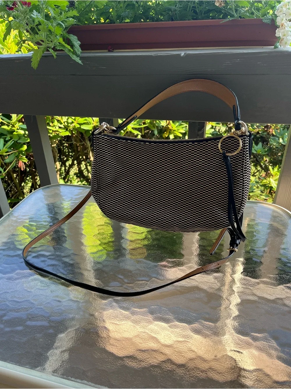 Coach Black & White Woven Crossbody with Leather Trim and Gold Hardware - Picture 3 of 6